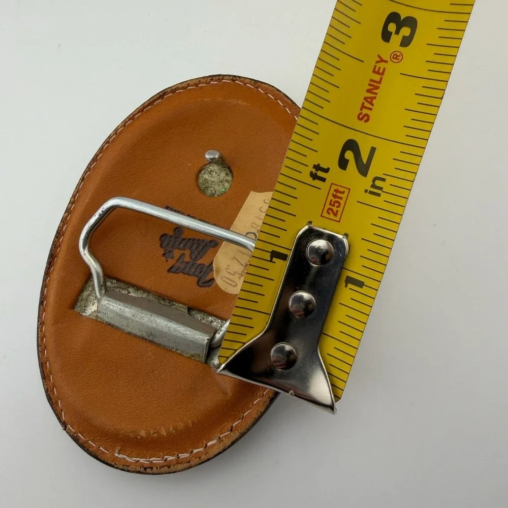 Tony Lama Vintage Tooled Leather Floral Belt Buckle Brown White Made in‎ USA